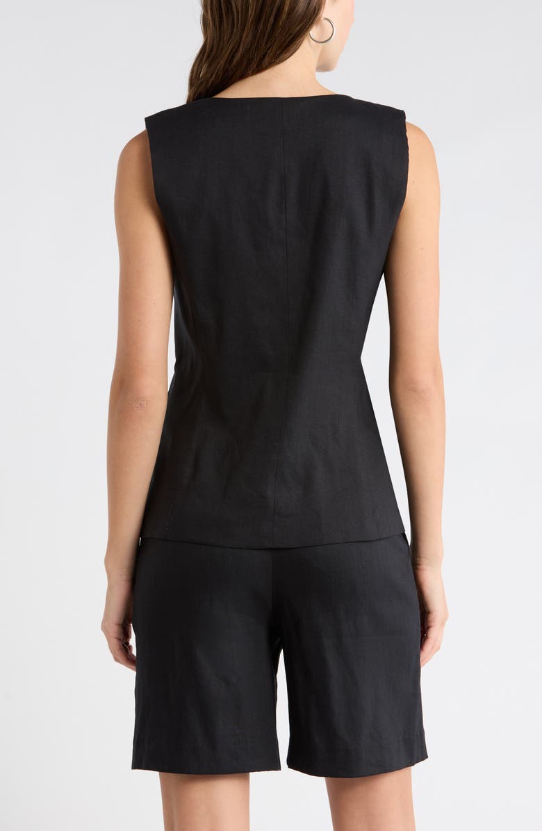 Nordstrom Collarless Cutaway Linen Blend Vest, Alternate, color, Black
