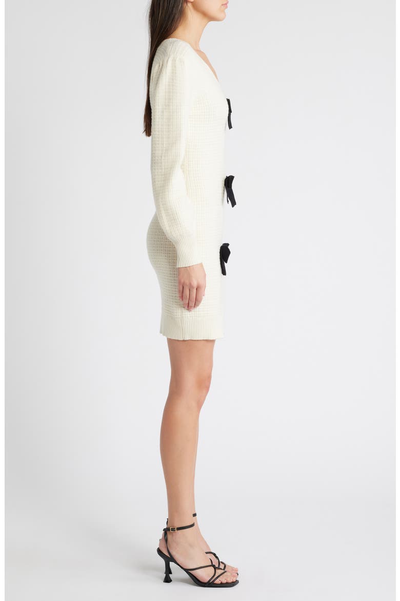 Bow Long Sleeve Sweater Dress, Alternate, color, CREAM
