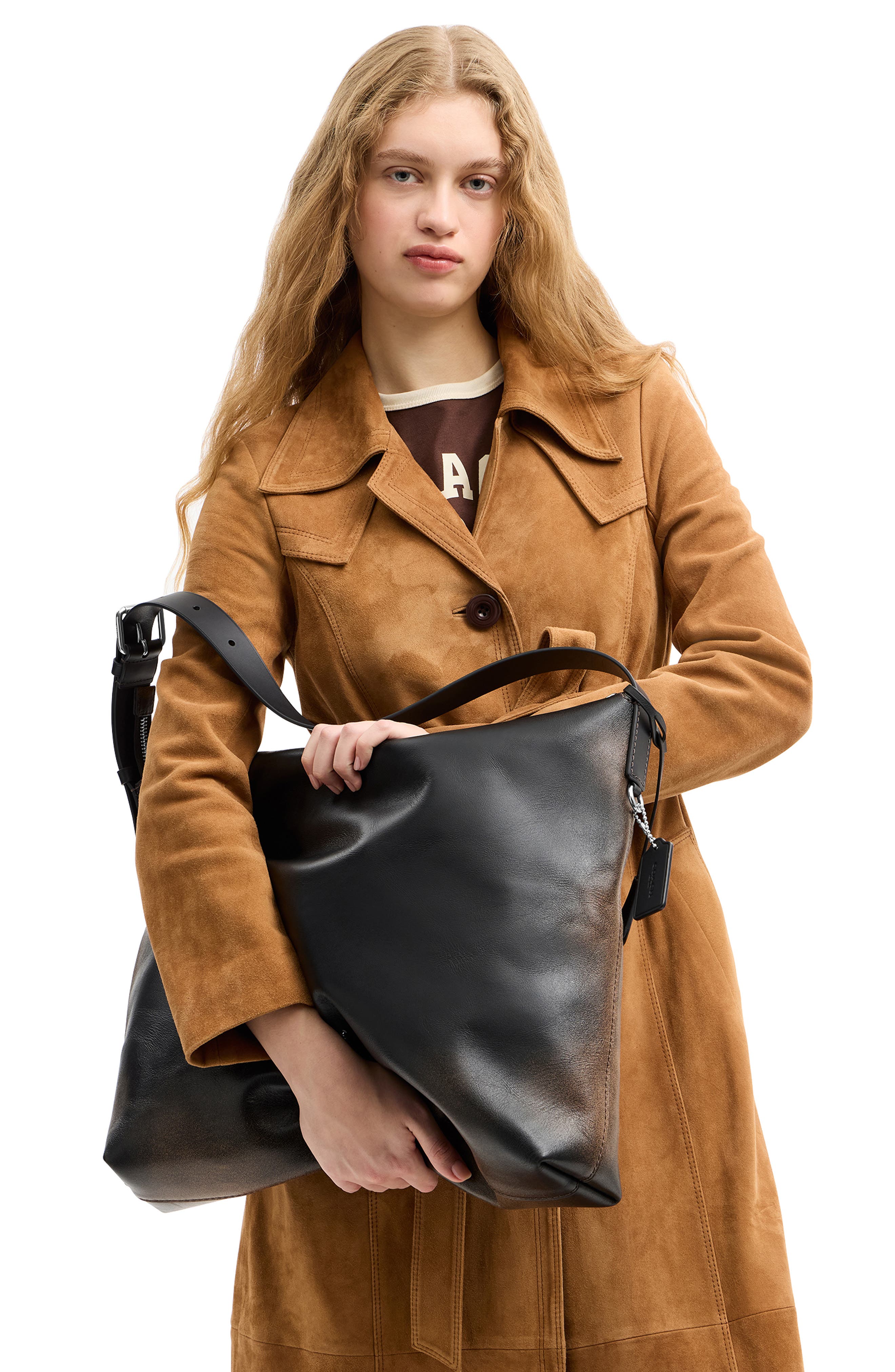 COACH Mott Loved Leather Messenger Bag, Alternate, color, Black/ Light Tan