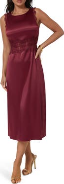 bebe Lace Trim Satin Cocktail Dress