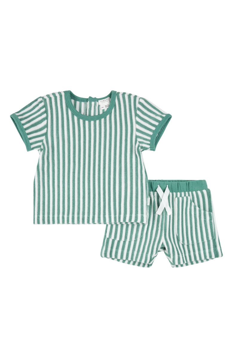 Petit Lem Stripe Terry Top & Shorts Set, Main, color, Turquoise