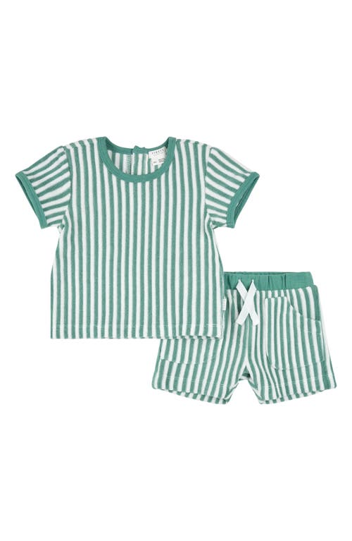 Petit Lem Babies'  Stripe Terry Top & Shorts Set In Green