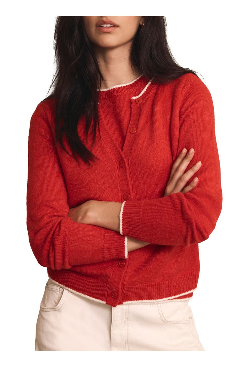 Layered Tipped Knit Cardigan, Alternate, color, Red