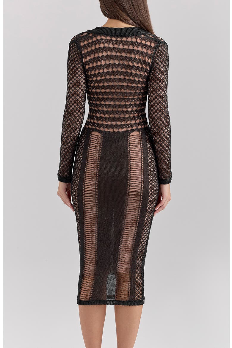 Louella Metallic Long Sleeve Body-Con Cocktail Dress, Alternate, color, BLACK