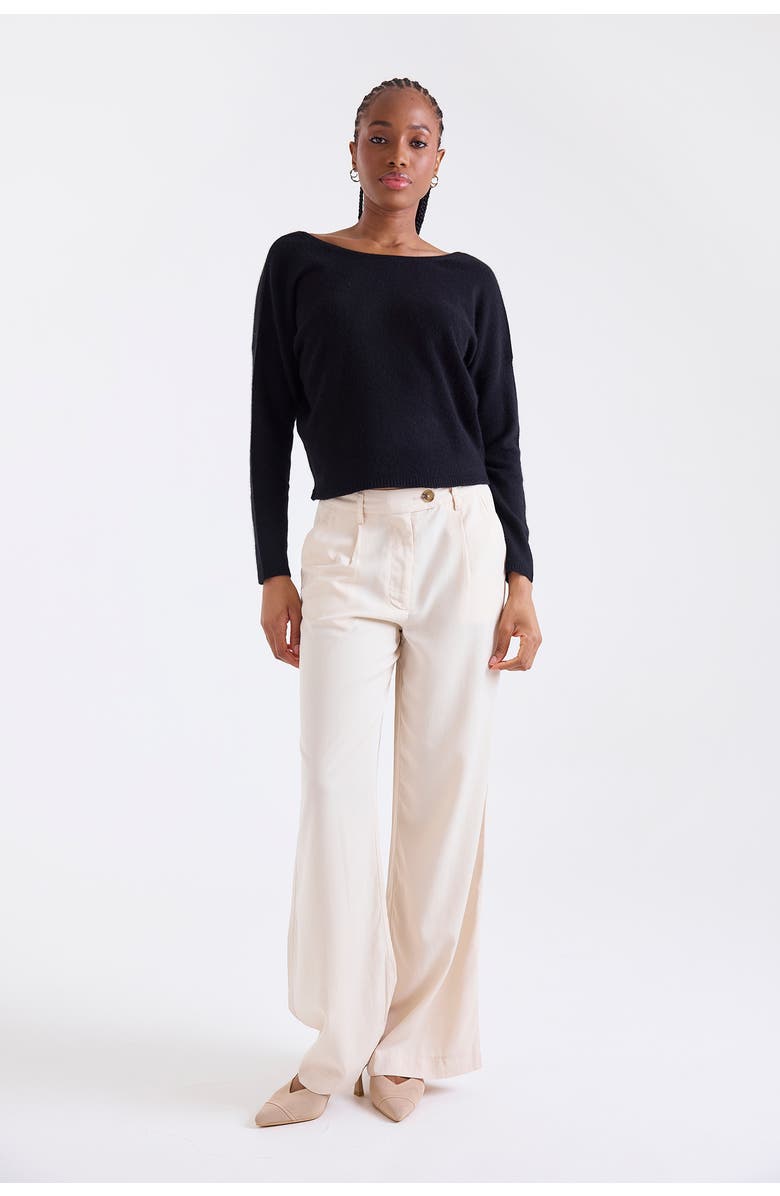 1982 Leyla Low Back 100% Cashmere Sweater, Alternate, color, Black