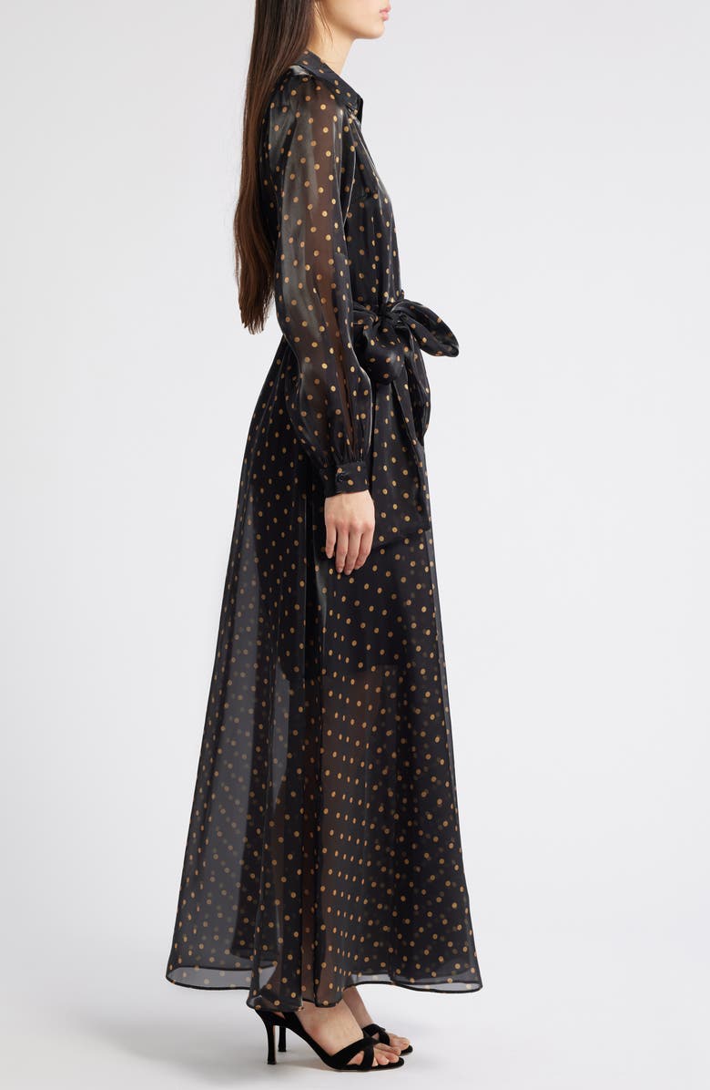 Julia Jordan Polka Dot Long Sleeve Sheer Shirtdress, Alternate, color, Black Gold
