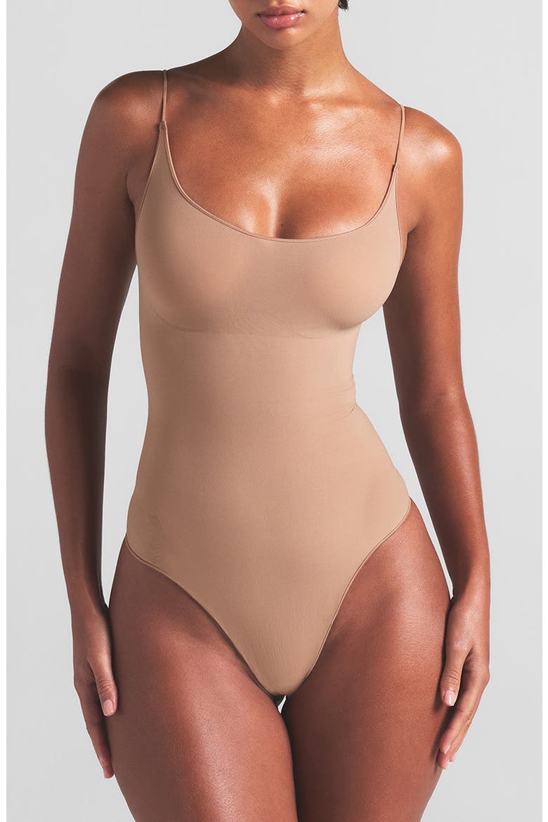 Sheer Seamless Thong Bodysuit, Main, color, SIENNA