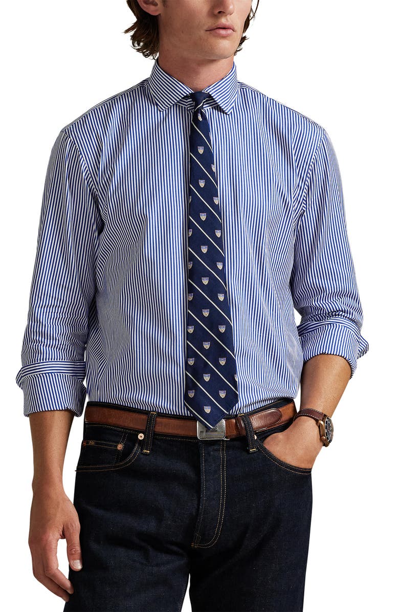 Polo Ralph Lauren Classic Fit Stripe Cotton Poplin Button-Up Shirt, Main, color, Blue/ White