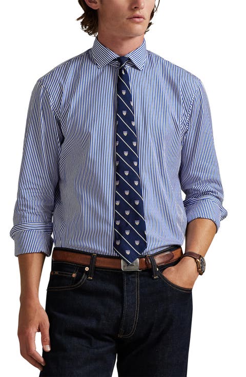 Classic Fit Stripe Cotton Poplin Button-Up Shirt