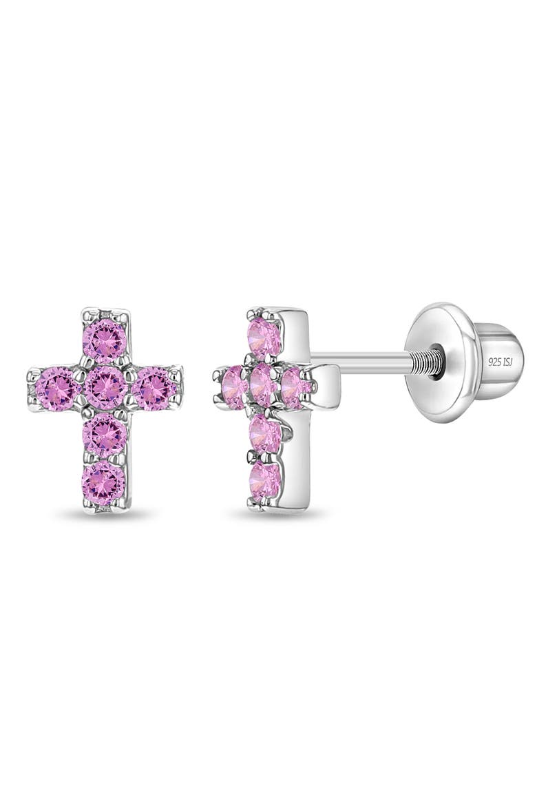 The Cross Earrings, Main, color, Pink
