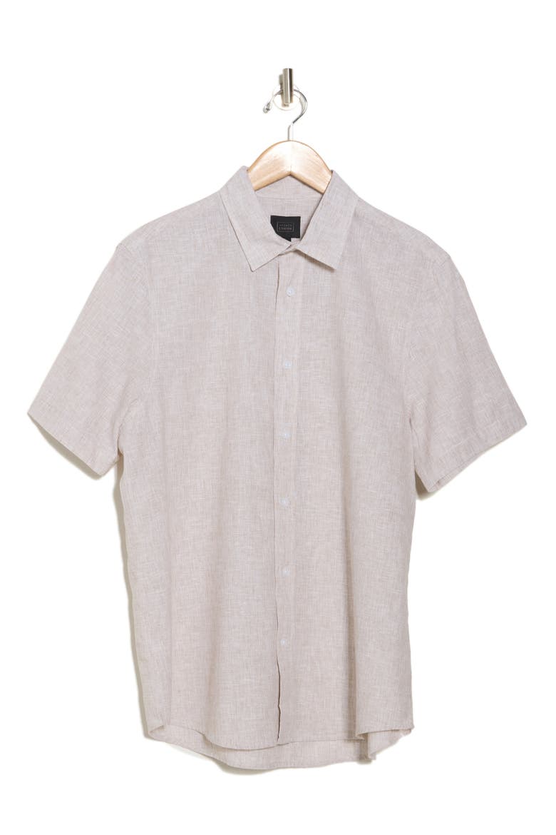 Linen & Cotton Short Sleeve Button-Up Shirt, Alternate, color, TAN BURROW- WHITE EOE
