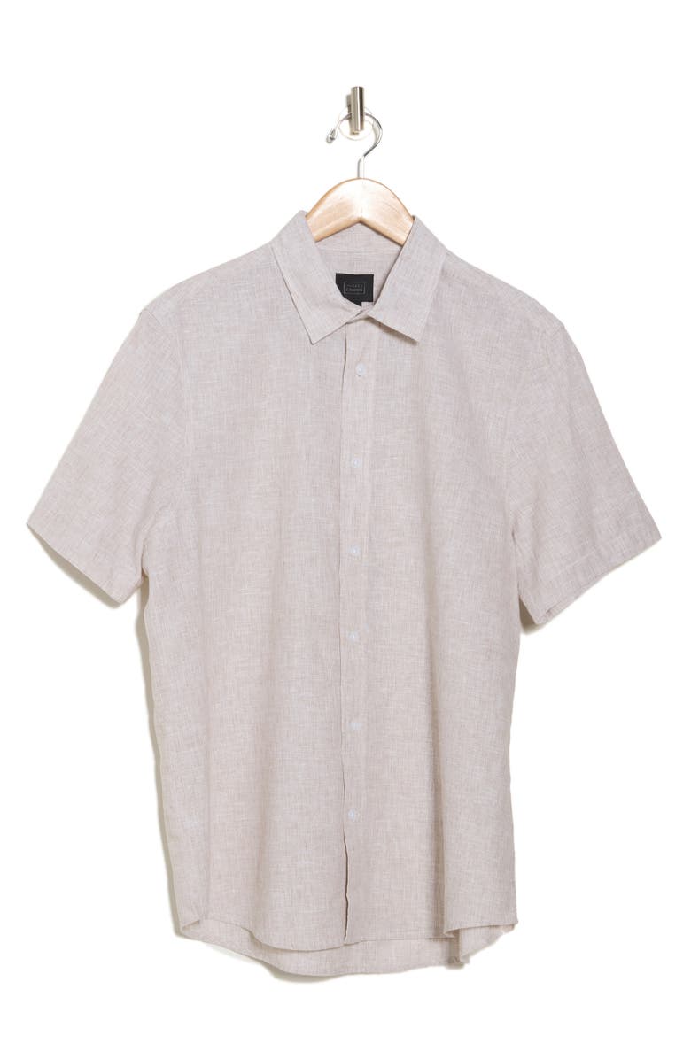 14th & Union Linen & Cotton Short Sleeve Button-Up Shirt, Alternate, color, Tan Burrow- White Eoe