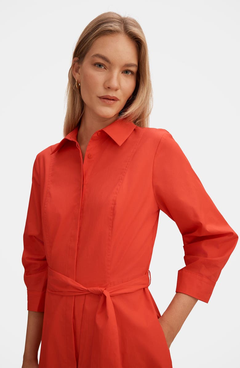 Ever New Sally Tie Belt Cotton Midi Shirtdress, Alternate, color, Red