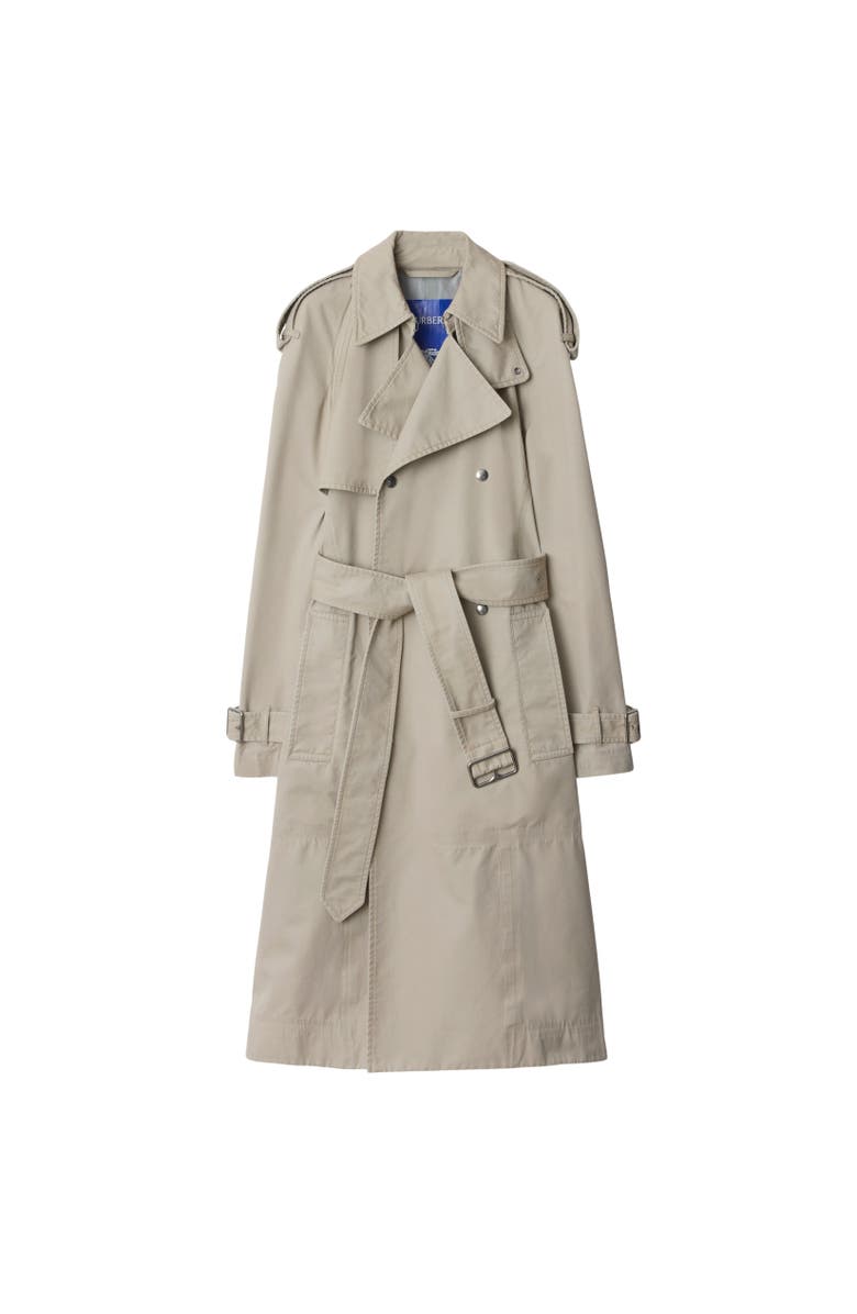 Burberry Long Cotton Trench Coat, Alternate, color, Heron