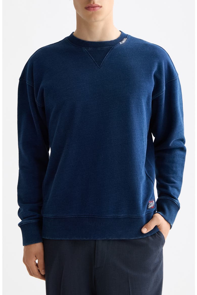 Indigo Cotton Crewneck Sweatshirt, Main, color, INDIGO