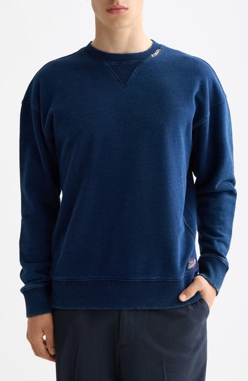 Scotch & Soda Indigo Cotton Crewneck Sweatshirt In Blue