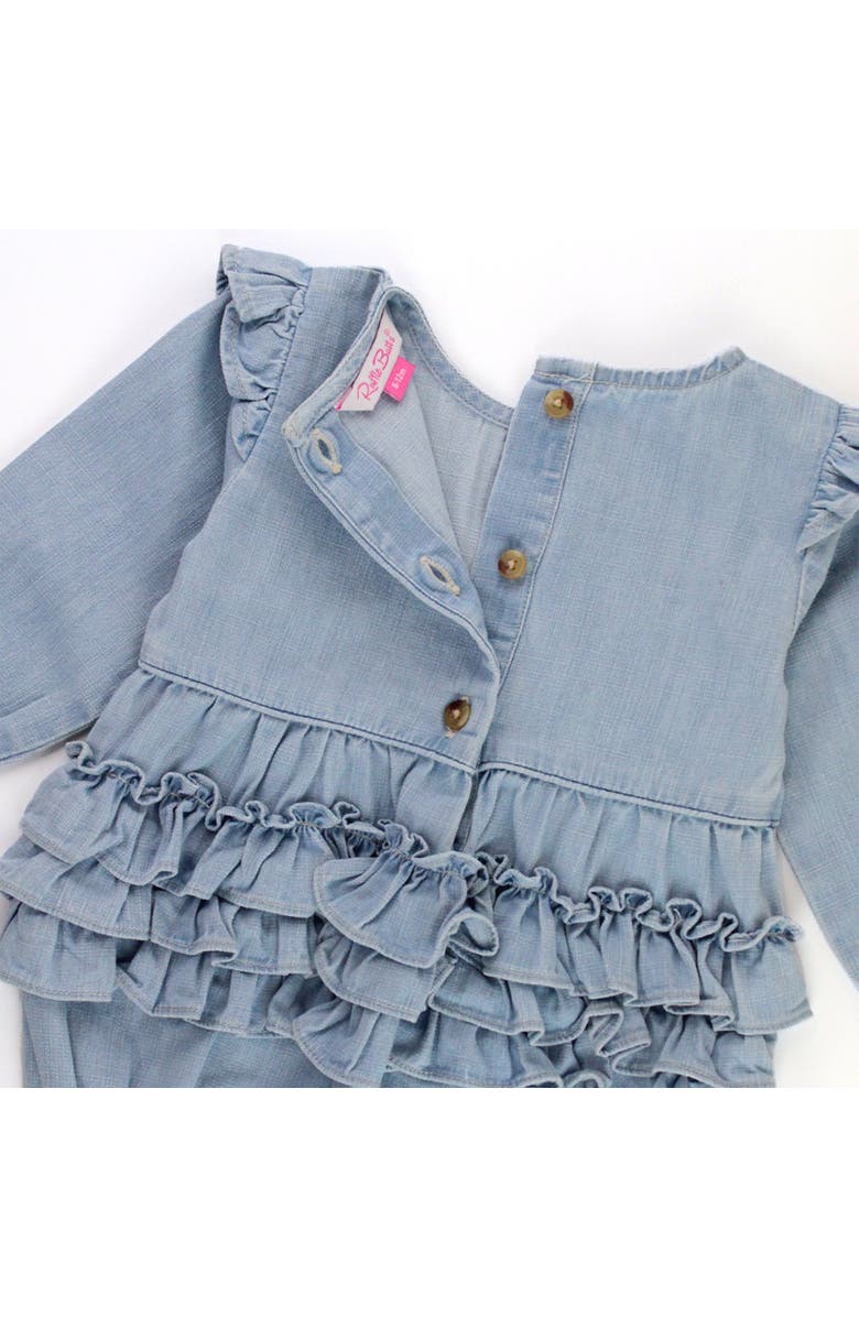 RuffleButts Long Sleeve Flutter Bubble Romper, Alternate, color, Light Wash