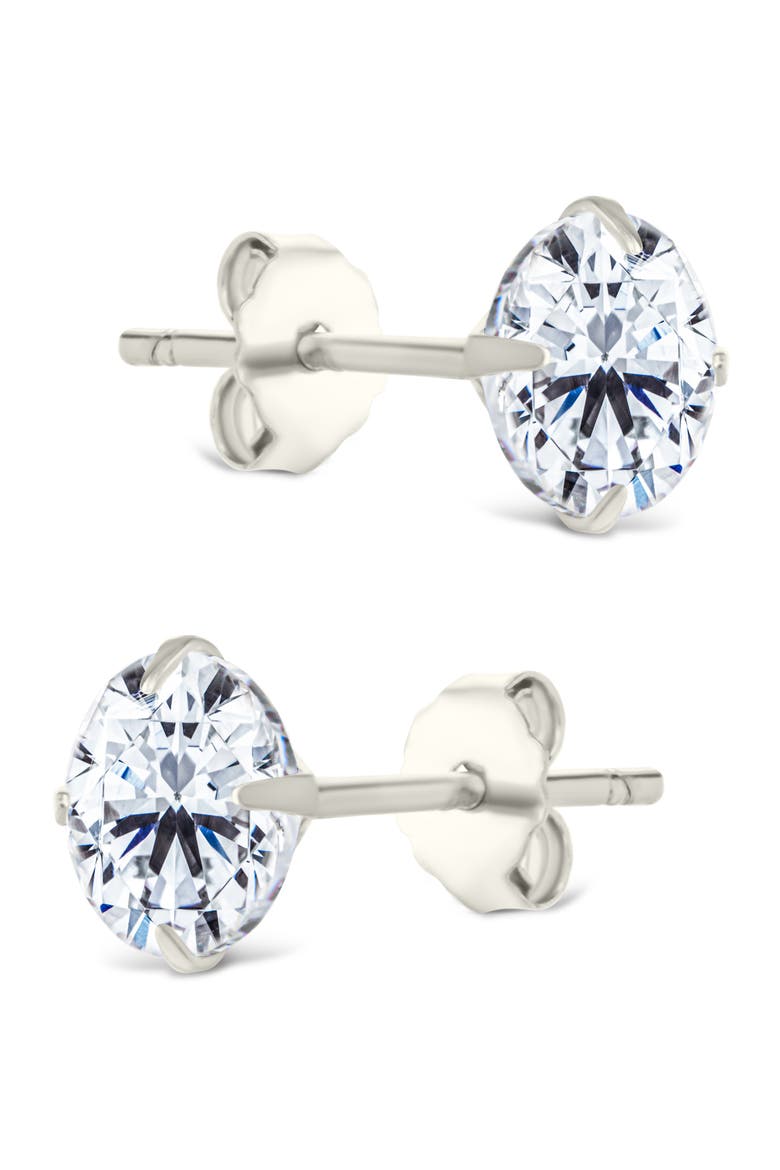 Round Cut Cubic Zirconia Stud Earrings, Alternate, color, SILVER