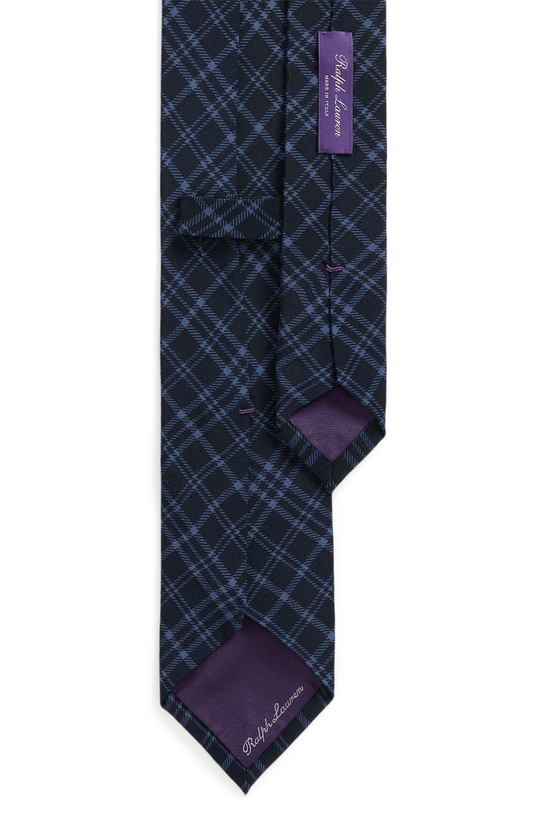 Plaid Silk Tie, Alternate, color, NAVY