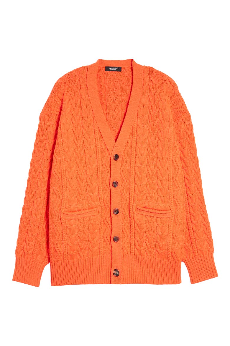Men's Cable Knit Wool Cardigan, Alternate, color, ORANGE