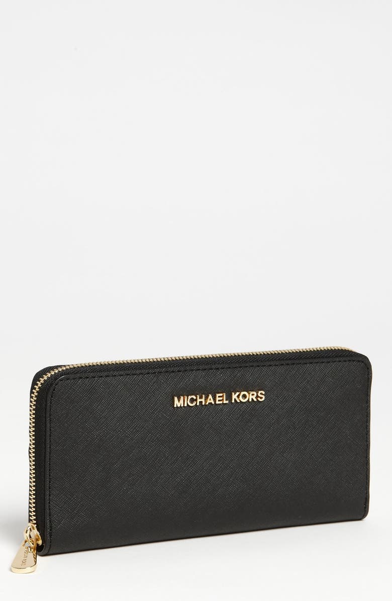 MICHAEL Michael Kors 'Jet Set' Saffiano Zip Around Wallet, Main, color, 