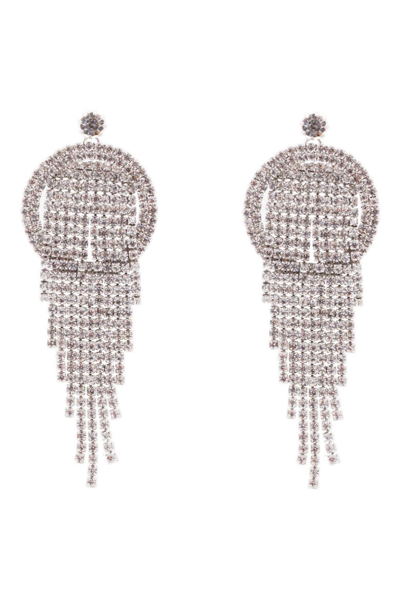 Pavé Crystal Fringe Drop Earrings, Main, color, WHITE/ SILVER