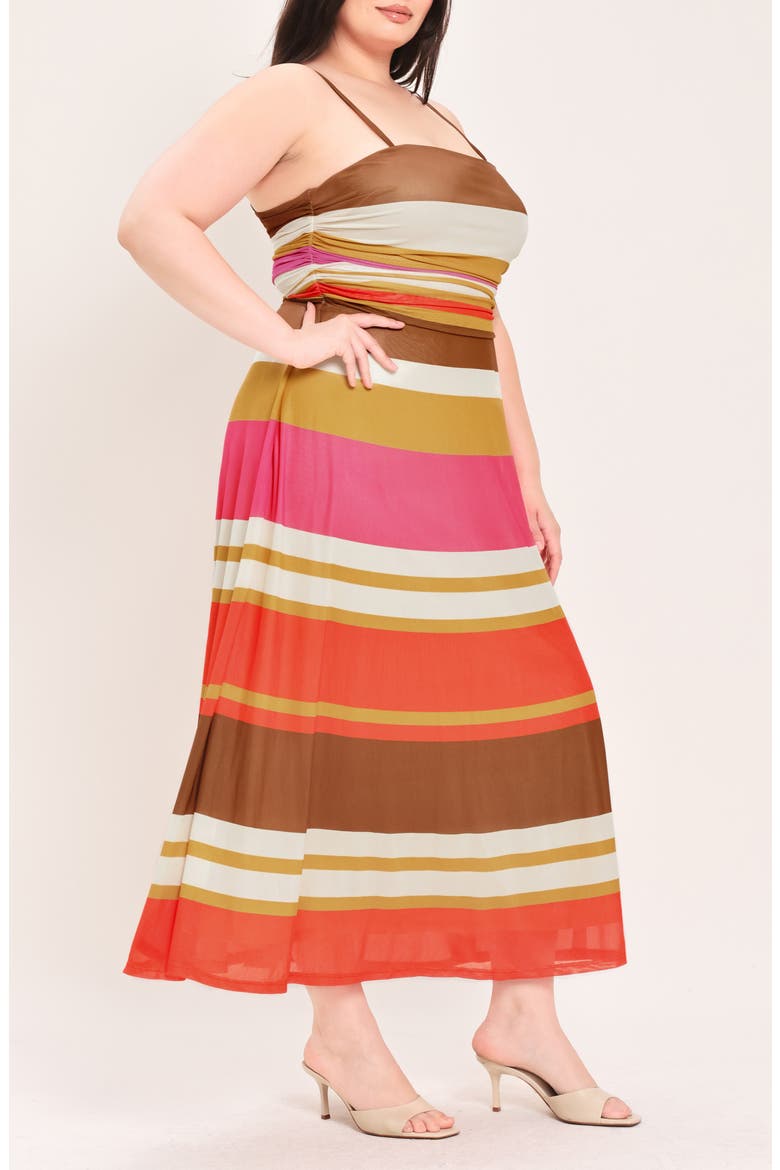 Striped Mesh Midi Dress, Alternate, color, BROWN/ PINK