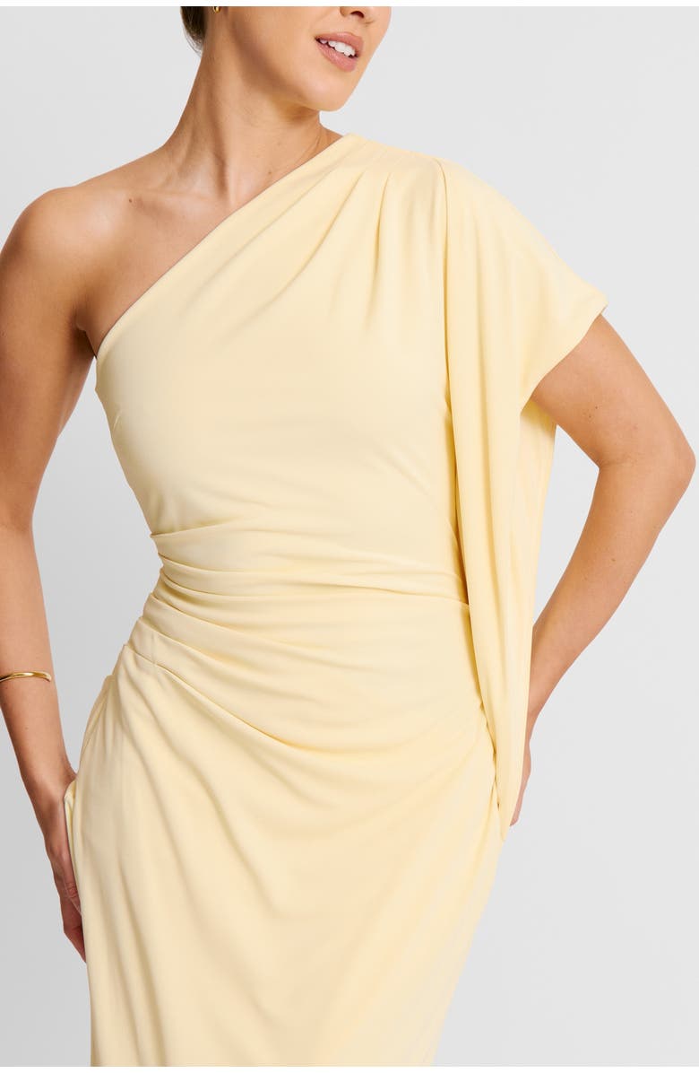 Six Stories Asymmetric Stretch Gathered Maxi Dress, Alternate, color, Pale Lemon