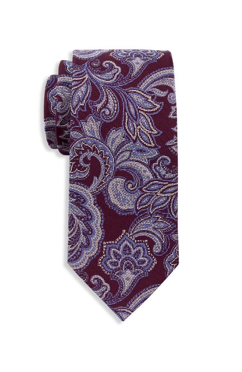 HAGGAR Big & Tall Petunia Paisley Tie, Main, color, Burgundy