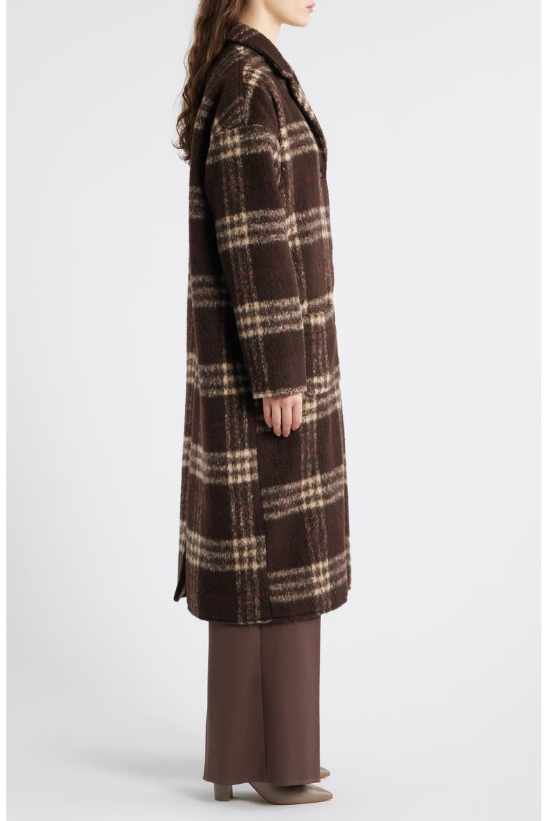 Ginny Check Wool Blend Longline Coat, Alternate, color, LATTE BROWN