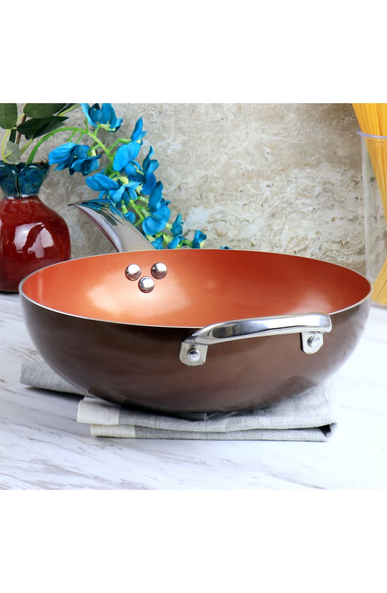 Gibson Home Copper Pan Cooking Excellence 3.5 Quart Aluminum Nonstick Saute Pan, Alternate, color, Brown