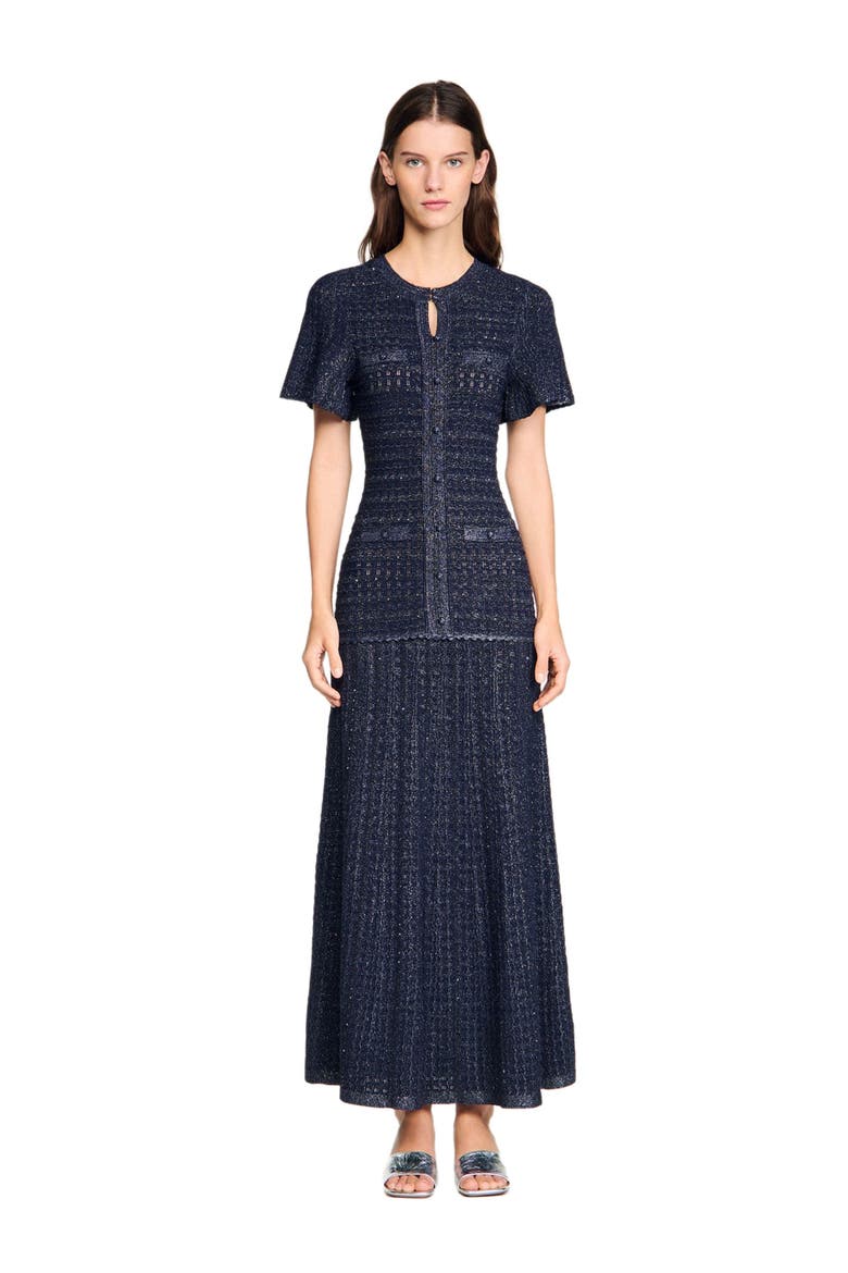 Rhinestone knit maxi dress, Main, color, Navy blue
