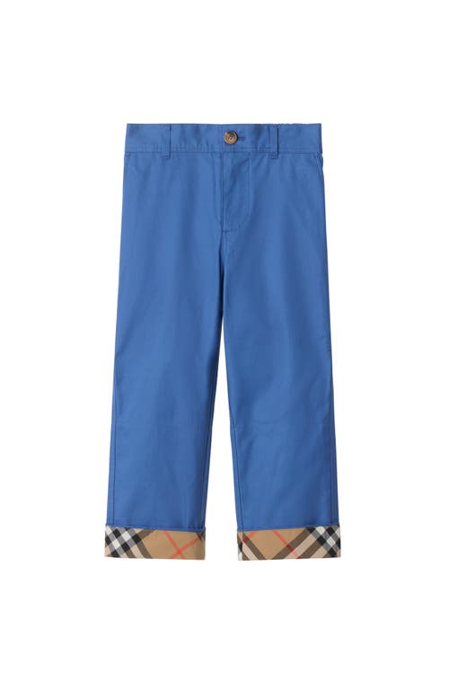 Burberry Childrens Check Turn-up Cotton Trousers In Blue