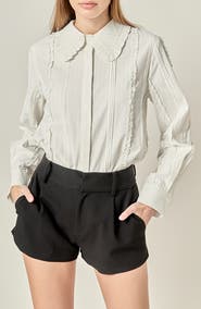 English Factory Stripe Pintuck & Ruffle Button-Up Shirt