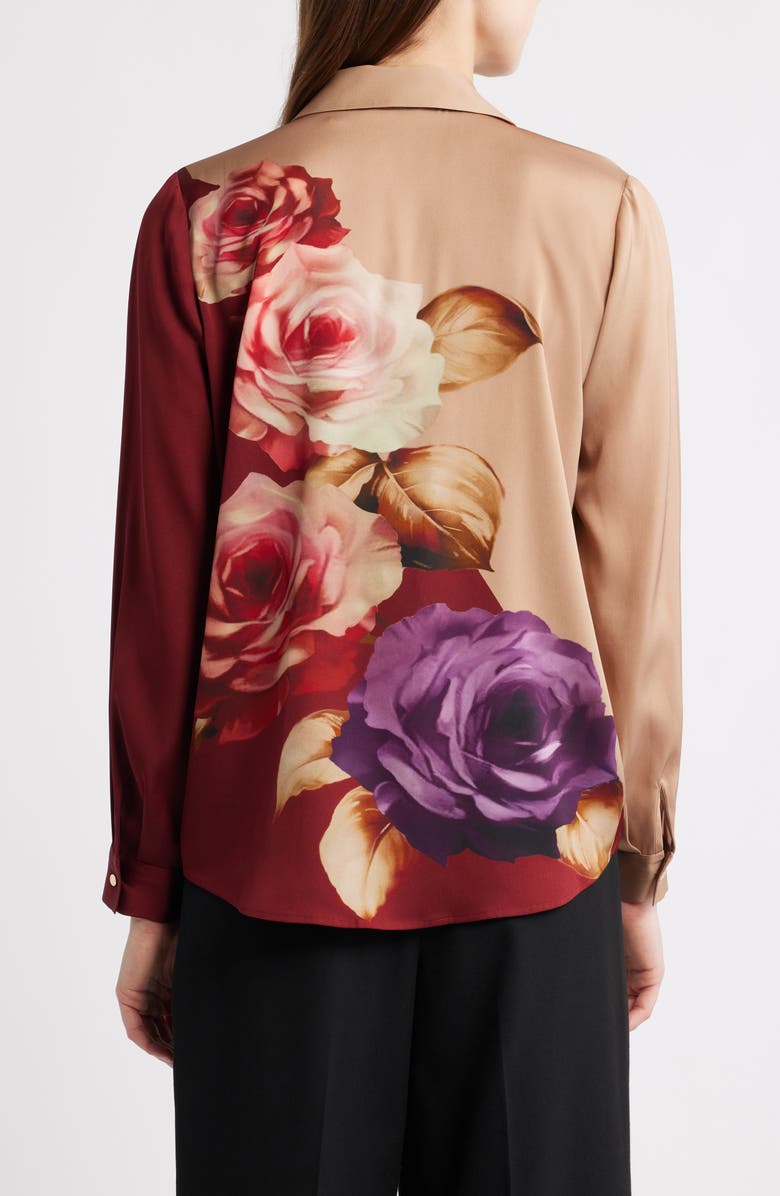 Elie Tahari The Madeline Floral Silk Blend Shirt, Alternate, color, Rose Corsage Red