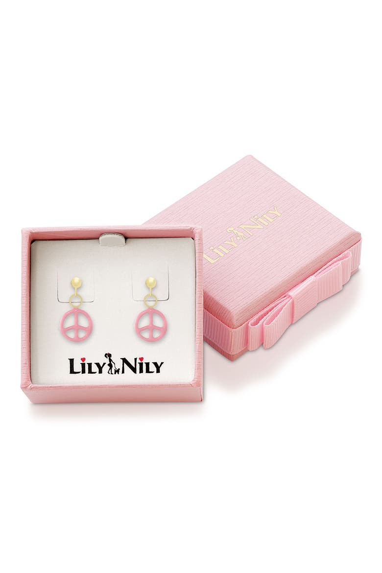Kids' Peace Sign Drop Earrings, Alternate, color, PINK