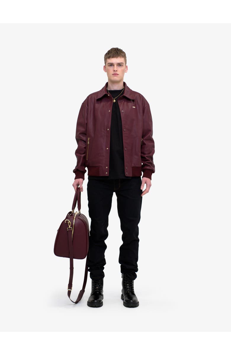 PLACE OF ELMS RED DIAMOND LEATHER BOMBER, Alternate, color, 