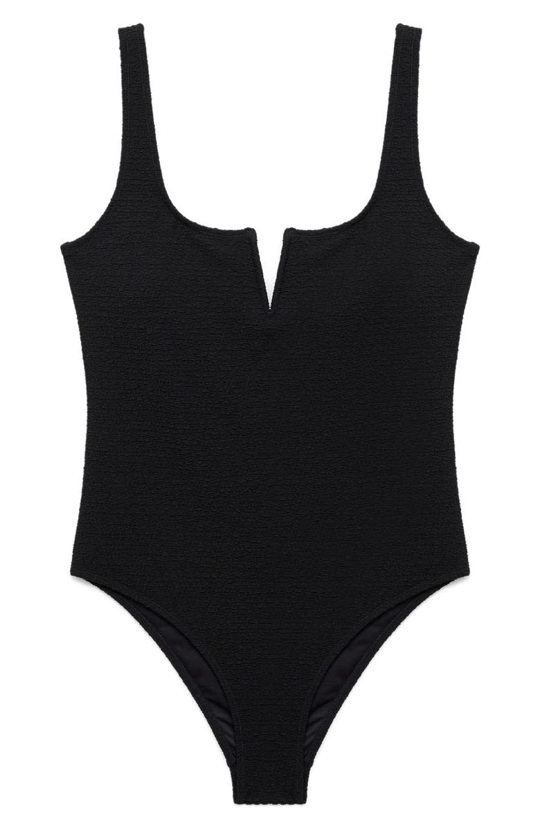 MANGO Textured Split Neck One-Piece Swimsuit, Main, color, 