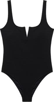 MANGO Textured Split Neck One-Piece Swimsuit