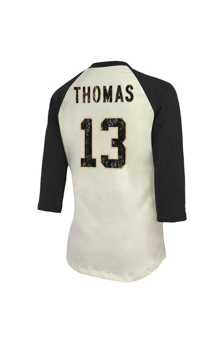 Majestic Threads Women's Fanatics Branded Michael Thomas Cream/Black New Orleans Saints Player Raglan Name & Number 3/4-Sleeve T-Shirt, Alternate, color, 