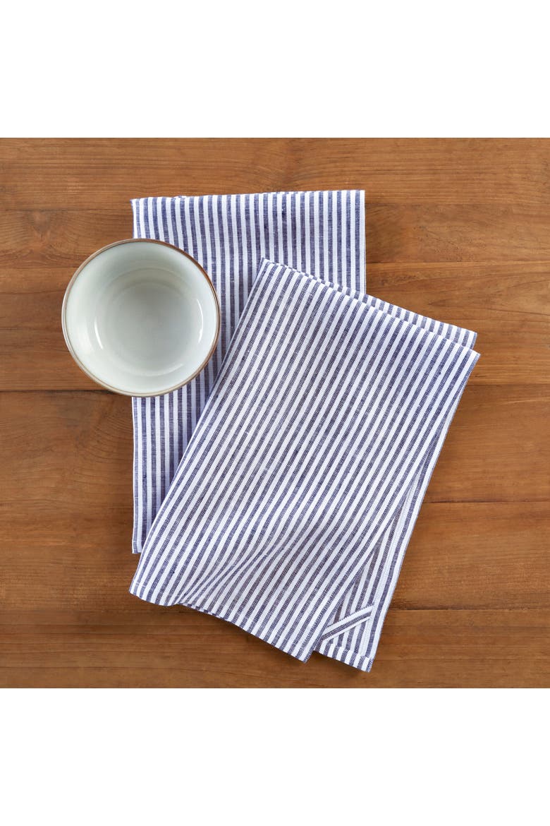 Linen Kitchen Towels Set of 2, 17 x 26" - Narrow Stripe, Alternate, color, Navy and White