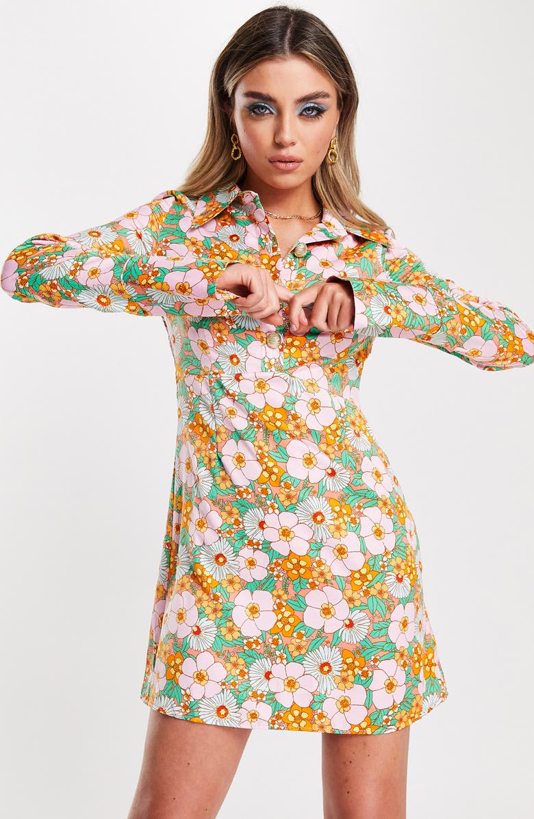 ASOS DESIGN Collared Long Sleeve Button Front Minidress, Alternate, color, 