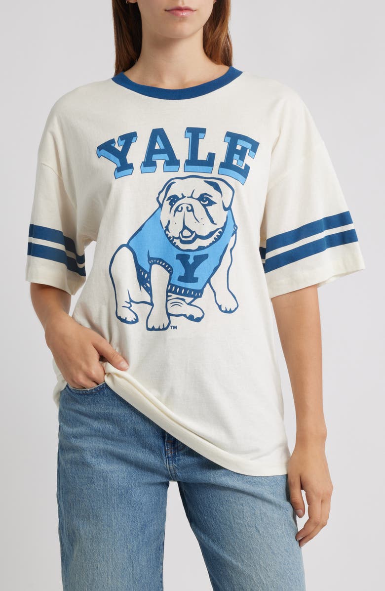 GOLDEN HOUR Yale Bulldog Cotton Graphic Ringer T-Shirt, Main, color, Marshmallow/ Yale Blue