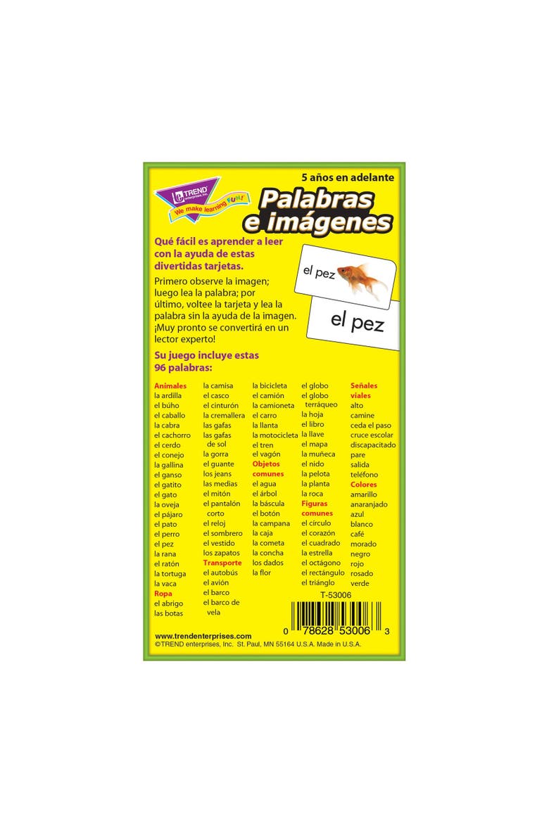 TREND Enterprises Palabras E imágenes (Sp) Skill Drill Flash Cards, Alternate, color, Multicolored
