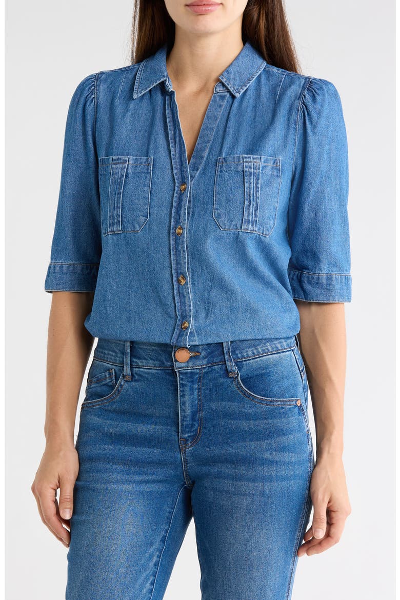 Denim Button-Up Shirt, Main, color, MID BLUE