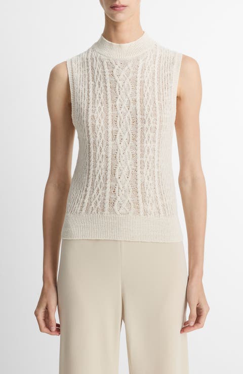 Mock Neck Cable Stitch Sweater Vest