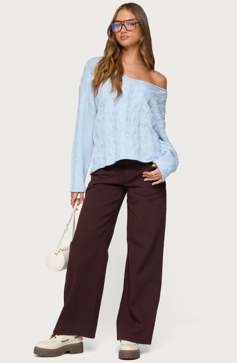 EDIKTED Inga Oversize Cable Knit Sweater, Alternate, color, Light-Blue