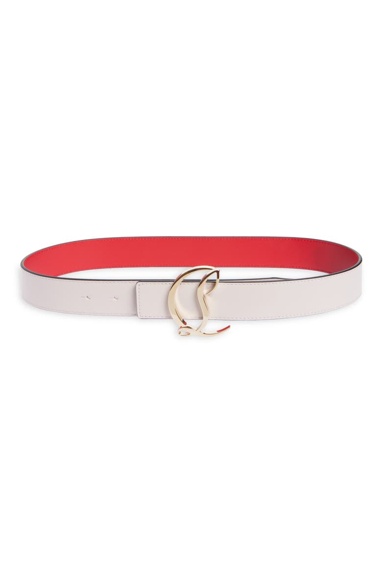 Logo Buckle Leather Belt, Main, color, LECHE/ GOLD