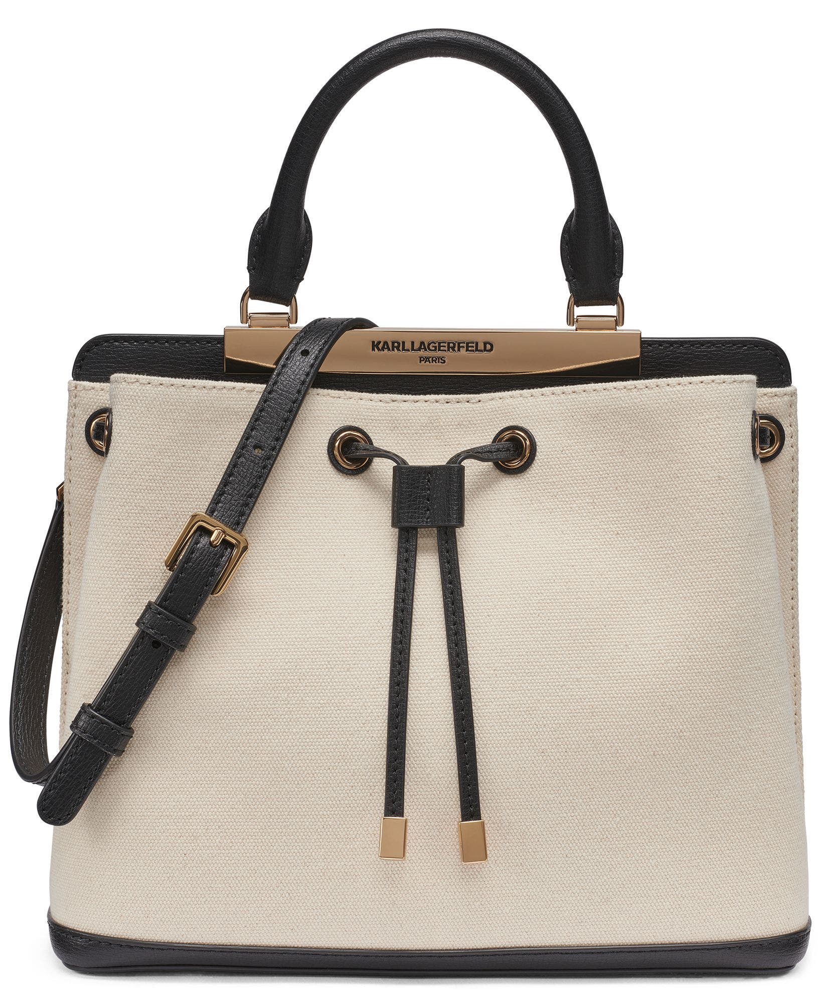 Evelina Canvas Bucket Bag, Main, color, Natural/Black