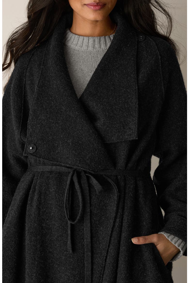 Wing Collar Tie Waist Wool Coat, Alternate, color, CHARCOAL